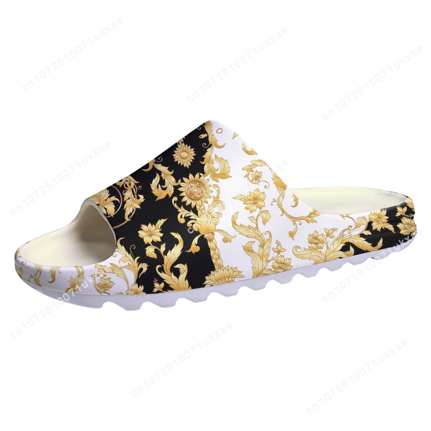 Luxury Golden Floral Baroque Soft Sole Sllipers Home Clogs Customized Step On Water Shoes Mens Womens Teenager Step in Sandals