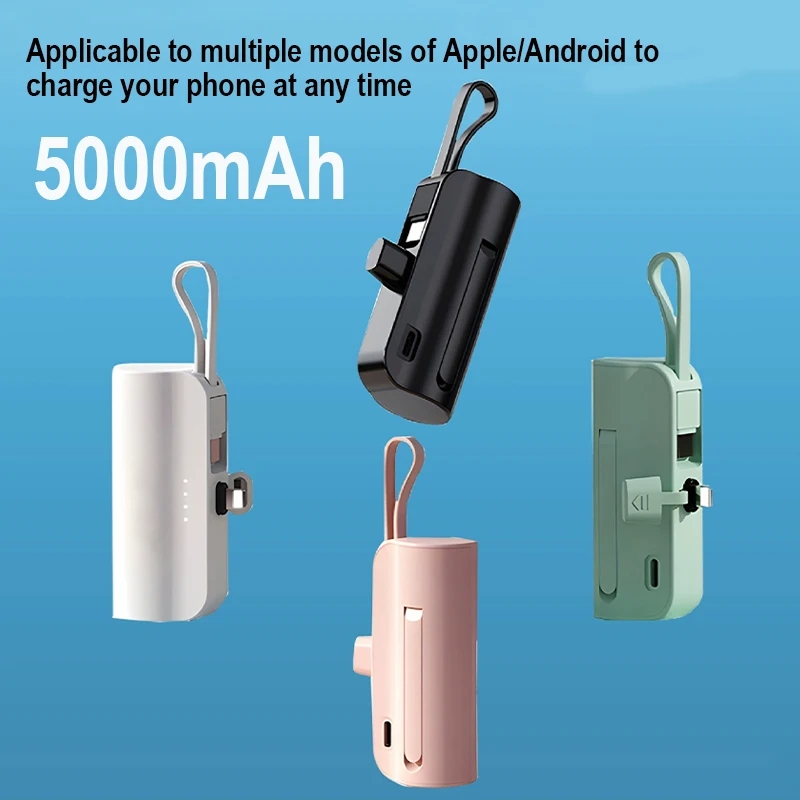 Mini Power Bank Charging Type C 5000 mAh Portable with Built-in