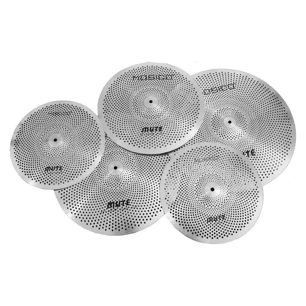 Drum Cymbal Kit 5 PCS Sliver Low Volume Cymbal Set 14" Hi-Hat+16" Crash+18" Crash+20" Ride Drummers