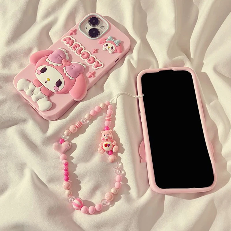 Sanrios Hello Kitty My Melody Bracelet Phone Cases for Iphone12 13 14 Pro Max Case Cute Cartoon Anti-Slip Protective Back Cover