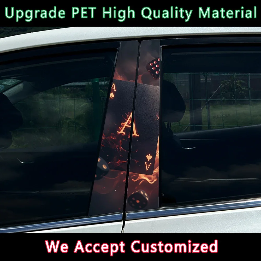 Waterproof Fire Poker Playing Card Car Stickers - Decorative B-pillar Auto Decals and Scratch Covers