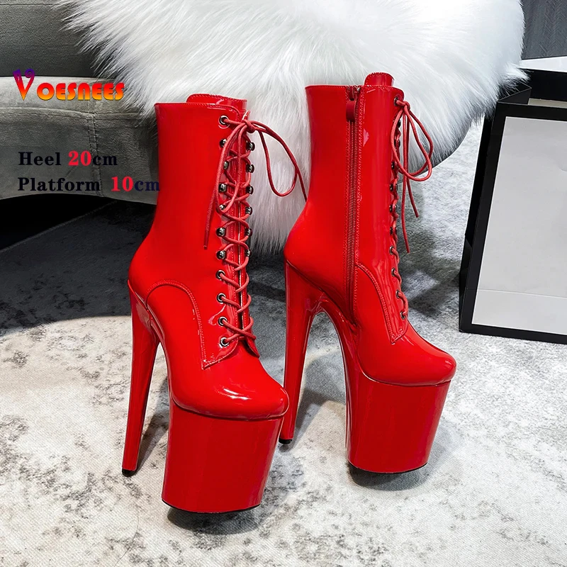 20cm 8inchs Ultra-high Heels Women Boots Stage Steel Pole Dance Shoes Platform Zipper Lace-up Ankle Boots