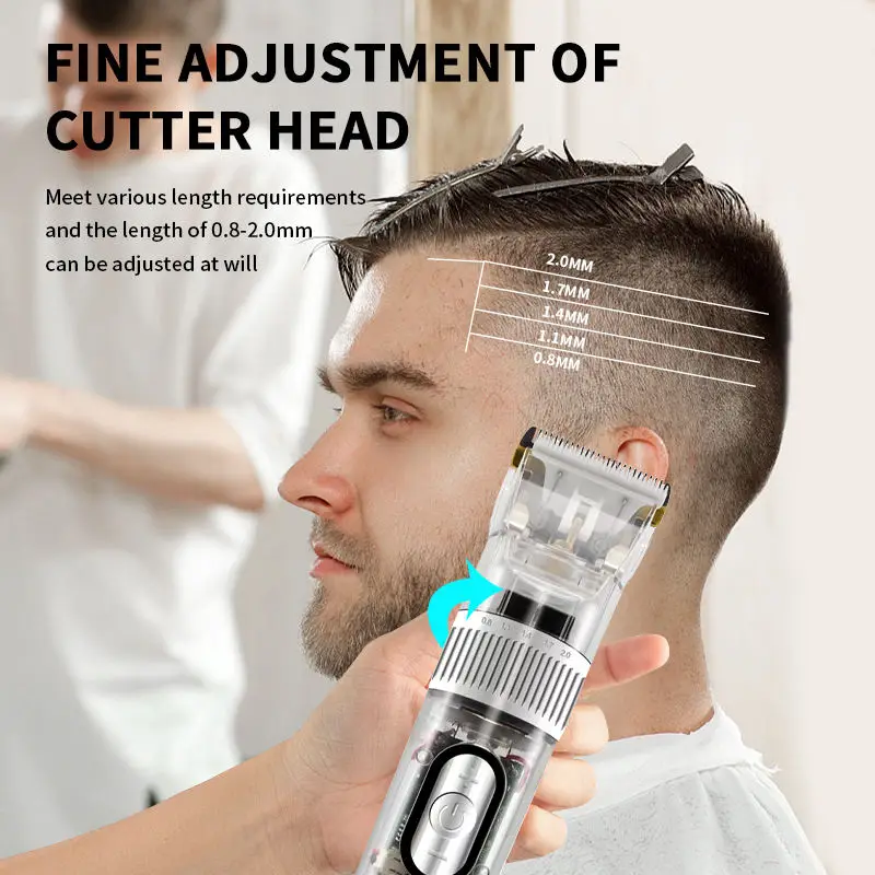 WAIKIL Men's Transparent Electric Hair Clipper Fashion Professional Electric Push Clipper USB Charging Cordless Trimmer Styling 3