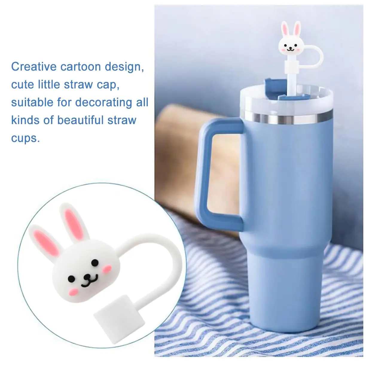 동물 빨대 팁 커버 재사용 가능한 빨대 토퍼, 텀블러 및 스탠리용 방진 빨대 보호대 커버 플러그