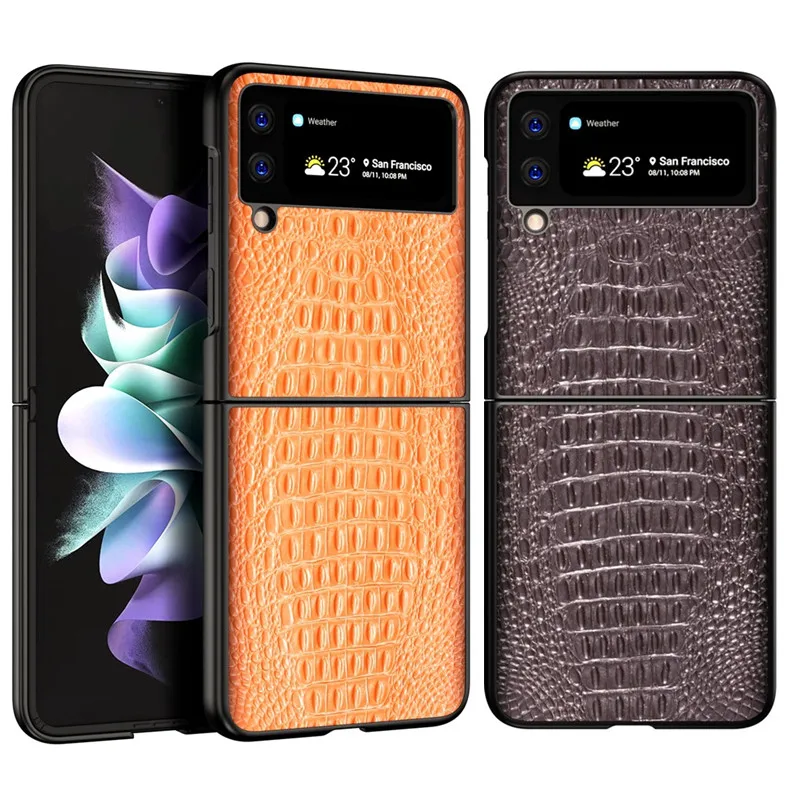 

Чехол для телефона 2 в 1 из натуральной кожи в стиле ретро для Samsung Galaxy Z Flip3, флип-чехол, 3 складки, искусственная кожа, винтажная задняя крышка под крокодиловую кожу, армированный чехол