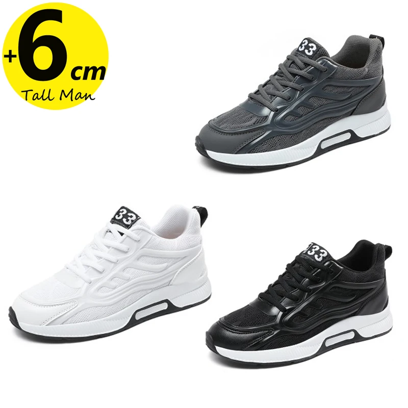

Men Chunky Sneakers Lift Height Increase Insole 6cm Elevator Mesh Sports White Plus Size 37-46