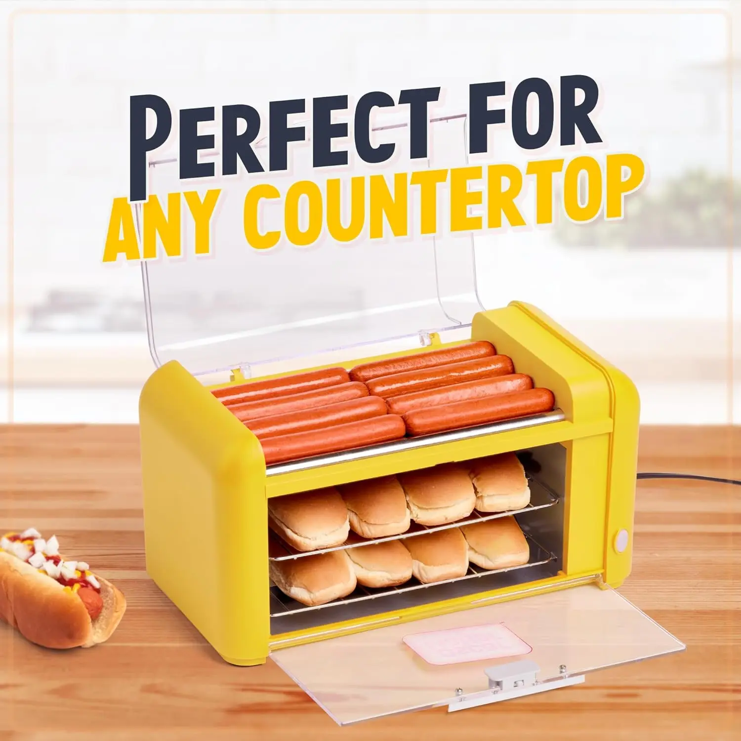 Oscar Mayer Extra Large Countertop 8 Hot Dog Roller and Bun Toaster Oven - Stainless Steel Rollers and Non-stick Warmi 4