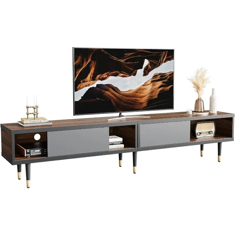 

BOUSSAC Mid Century Modern TV Stand for 85 inch tv, Entertainment Center with Storage and Sliding Doors