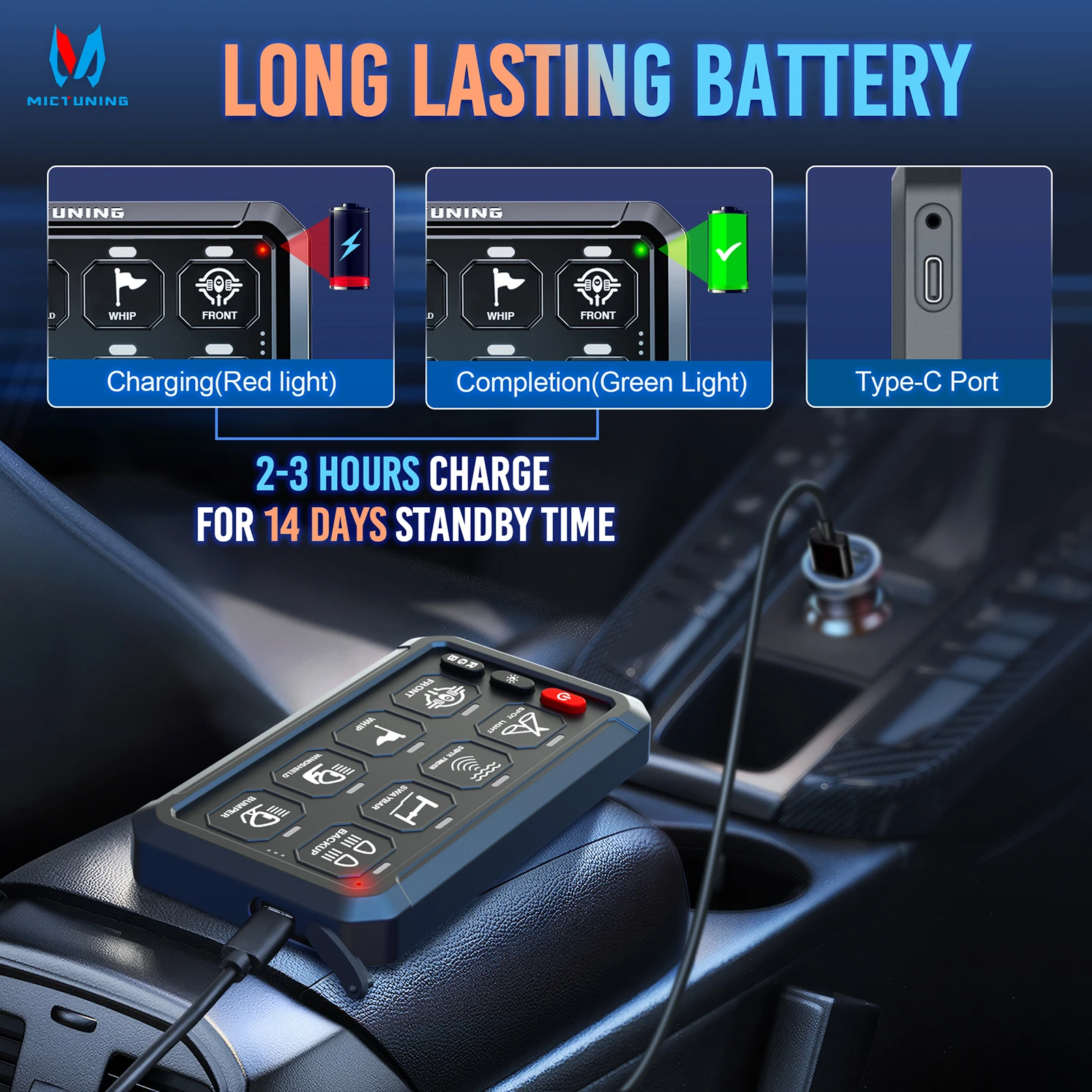 MICTUNING 무선 스위치 패널, 8 갱 스위치 패널, 조정 가능한 RGB 색상 밝기, 자동차 오프로드 트럭 SUV RV용