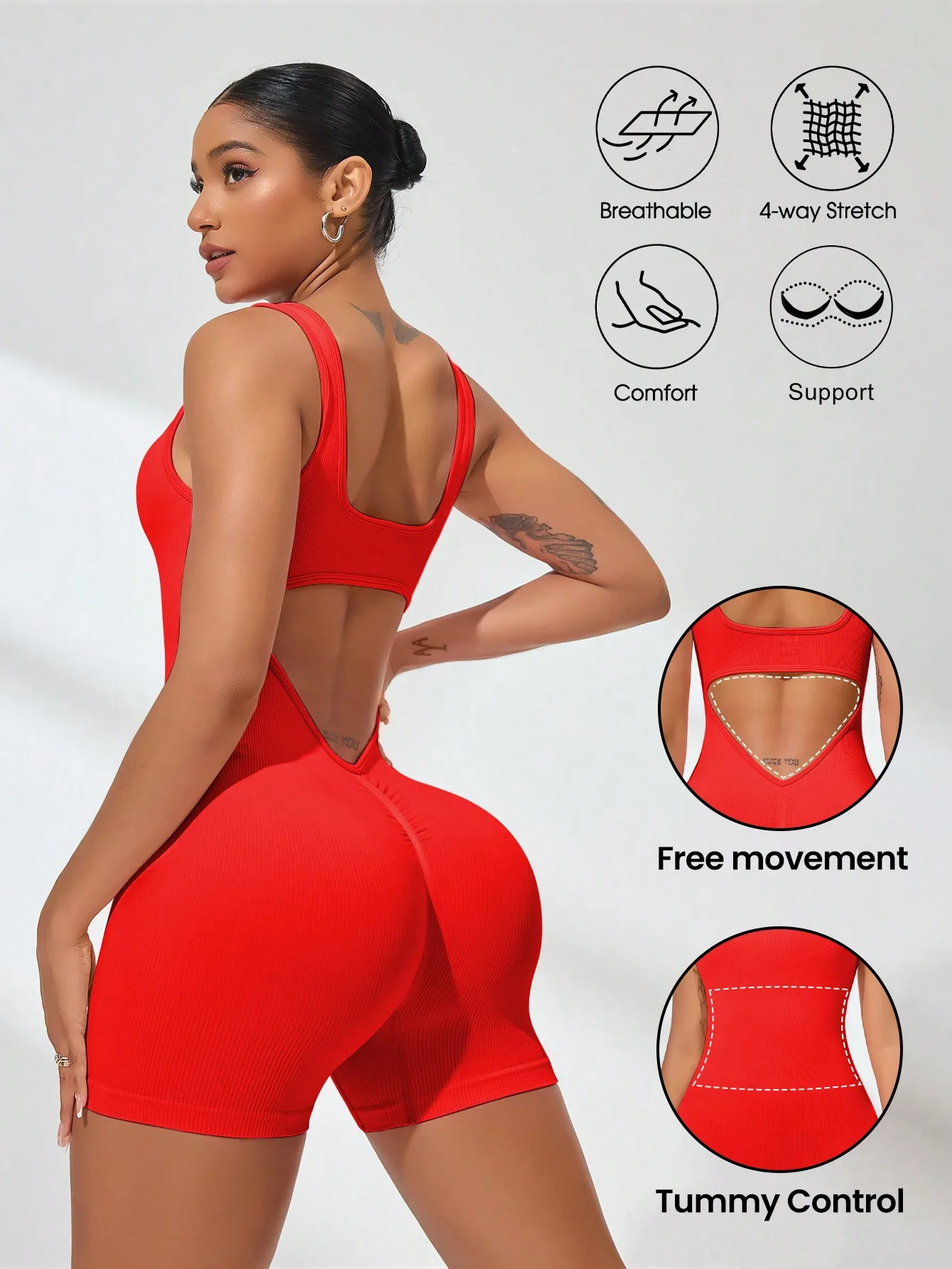 Sexy With V-shaped Exposed Waist Women's Summer Jumpsuits Fitness Daily Wear Casual Yoga Workout Jumpsuits 1