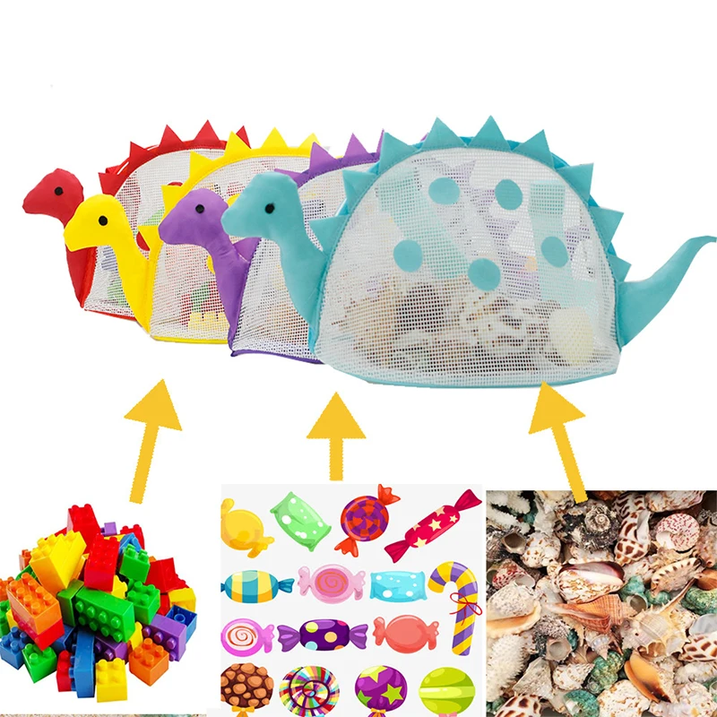 Fashion Colorful Mesh Beach Bag Sea for Kids Dinosaur Sea Shell Bag Beach Toys Storage Bag Adjustable Small Mesh Bag with Zipper 5