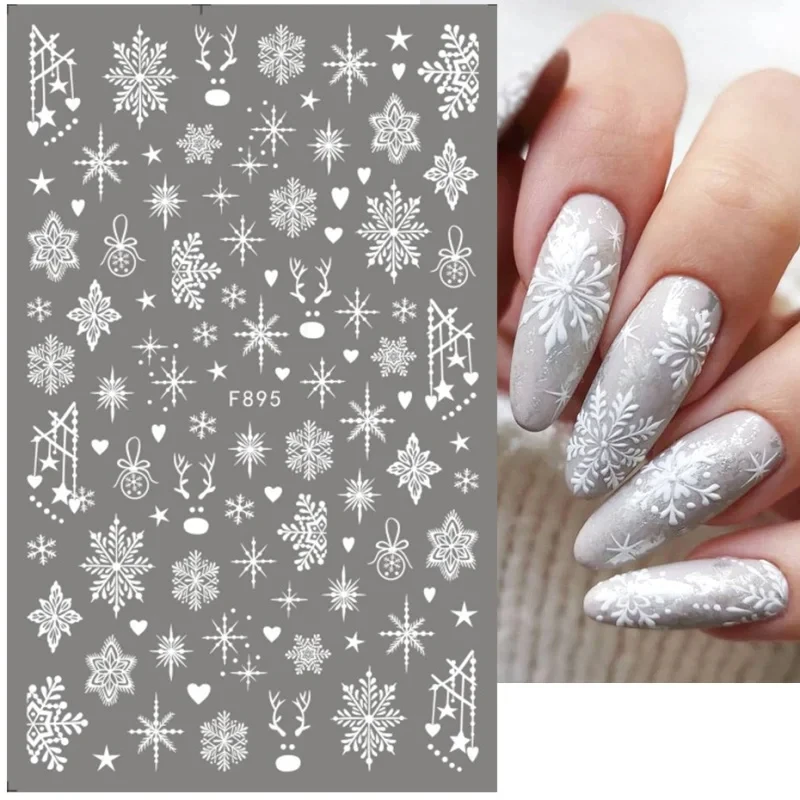 Nail Stickers Nail Art Decoration Nail Decals 3D Snowflake Nail Art Decals White Christmas Designs Self Adhesive Stickers New Year Winter Gel Foils Sliders Decorations LAF895