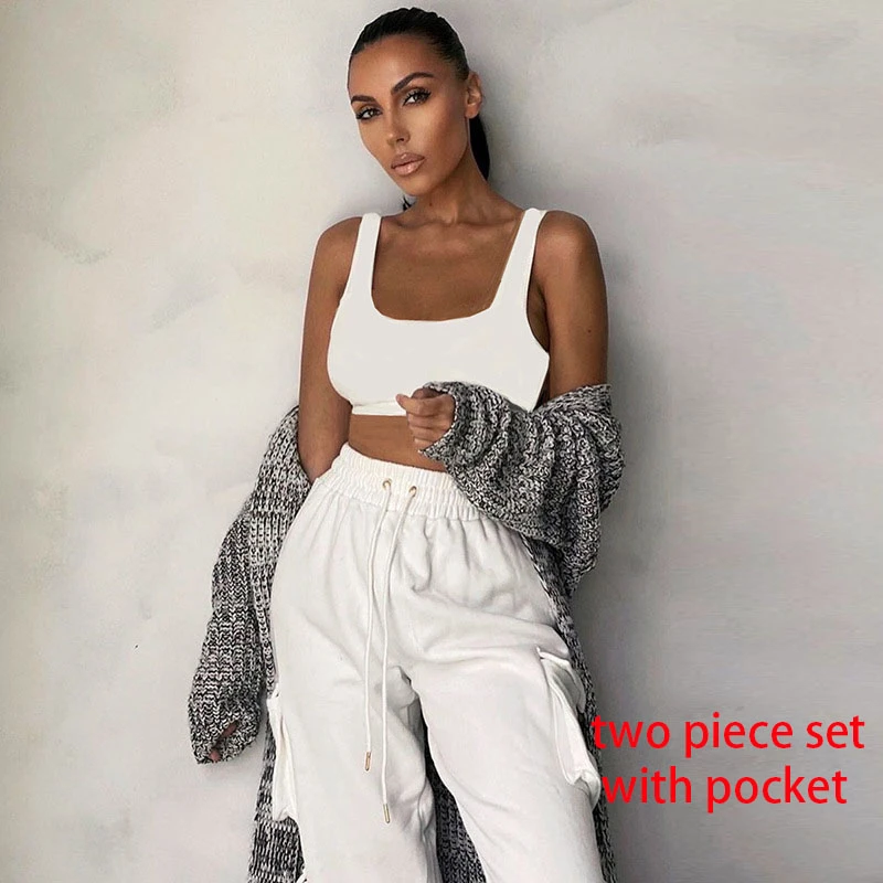Casual Sport Set Crop Top Pants Set 2 Piece Set Women 2022 New Autumn Women Clothing Two Piece Set White Tracksuit Woman Pants