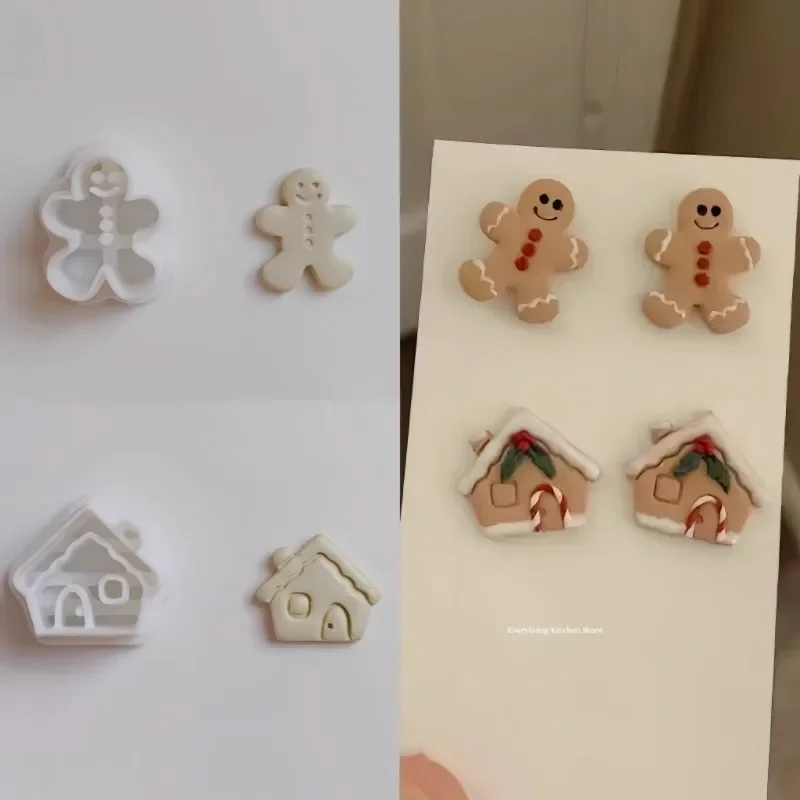 Christmas Elk House Earring Clay Cutter Bow Snowman Sweater Polymer Clay Molds Winter Holiday Tools