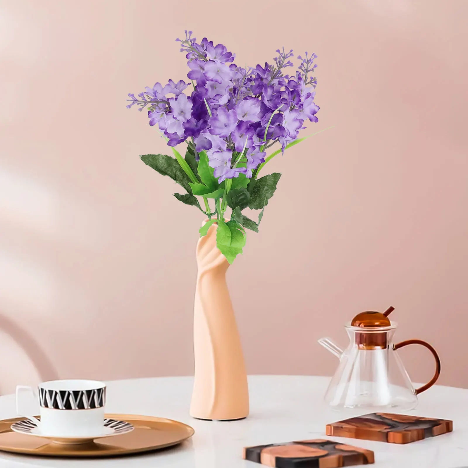 1 Stück künstlicher Blumenstrauß, 5 Köpfe Hyazinthe, 33 cm, Lila, Weiß, Rosa, Gelb-Kunststoff, für Büro, Party, Hochzeiten, Heimdekoration – Detail 4