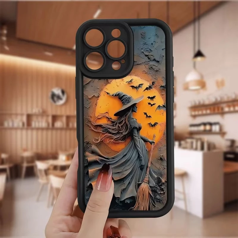 Glowing Moonlight Witch Broom & Bat Silicone Phone Case