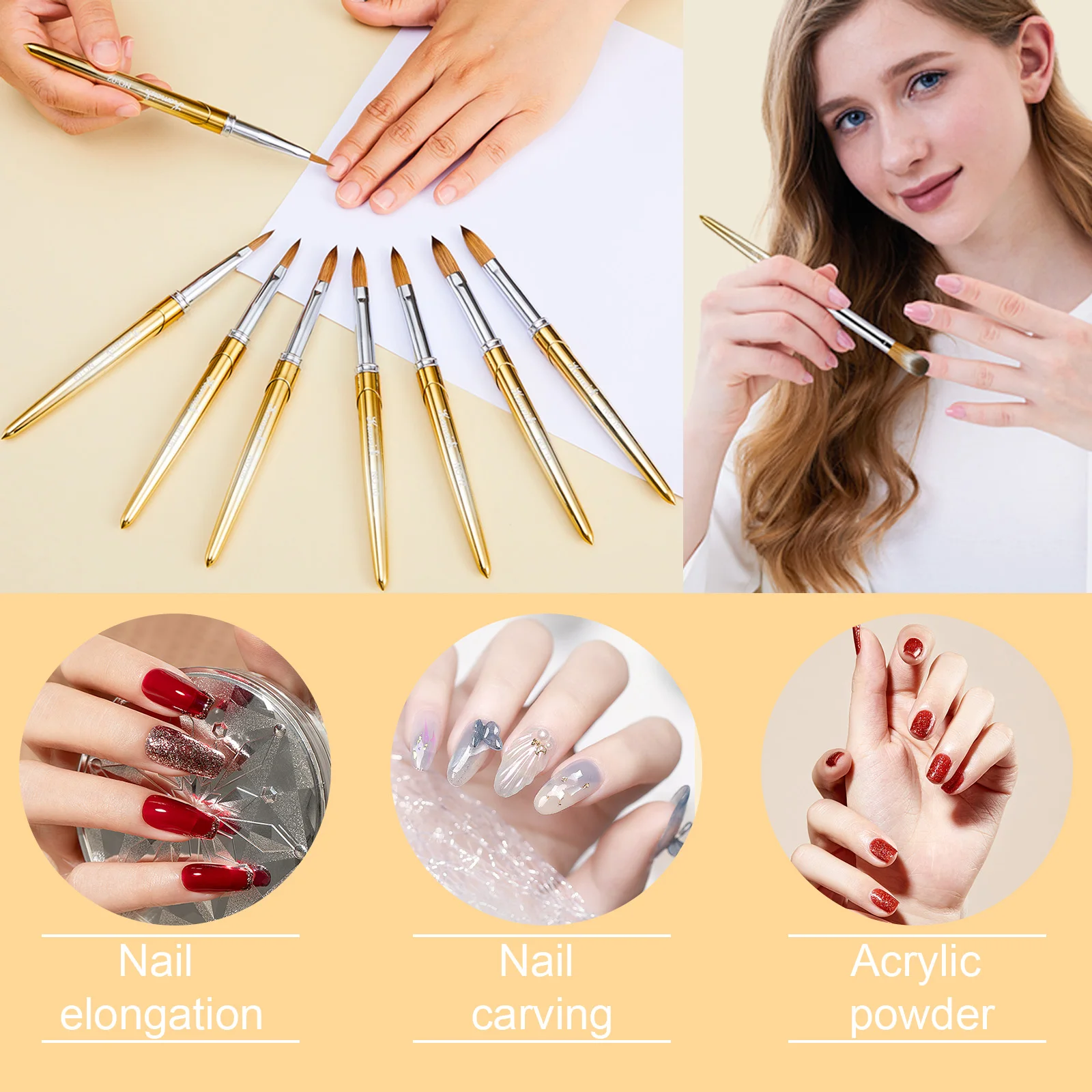 4pcs Kolinsky Acrylic Nail Brush Good Quality Nail Art Mink Brush Wood Handle Gel Builder Manicure Brush Drawing Tools 3
