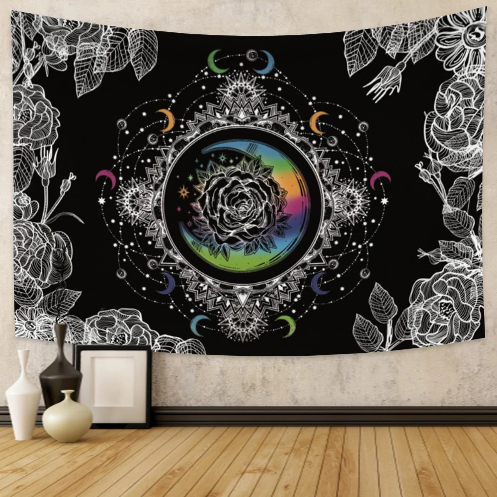 

Psychedelic Moon Flowers Tapestry Wall Hanging Carpet For Bedroom Living Room Dorm Bohemian Tapestries Art Home Decoration