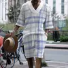 2024 new trend versatile and comfortable daily heavy workers 3D printing design sense printed V -neck two -piece men's set 1