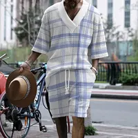 2024 new trend versatile and comfortable daily heavy workers 3D printing design sense printed V -neck two -piece men's set 1