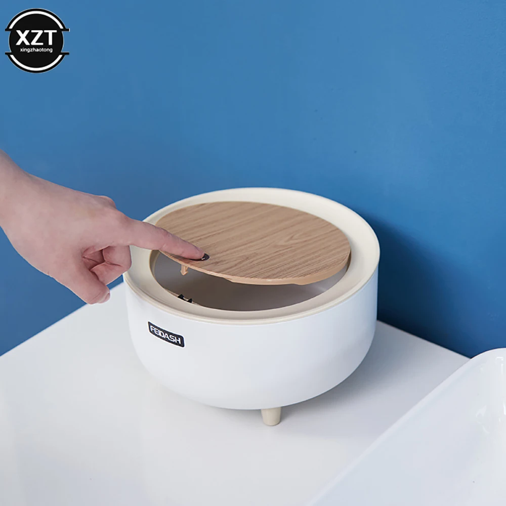 Mini Garbage Can Japanese Desktop Trash Can Simple Press Trash Storage Bin Cute Round Trash Can Car Dustbin Table Trash Bin