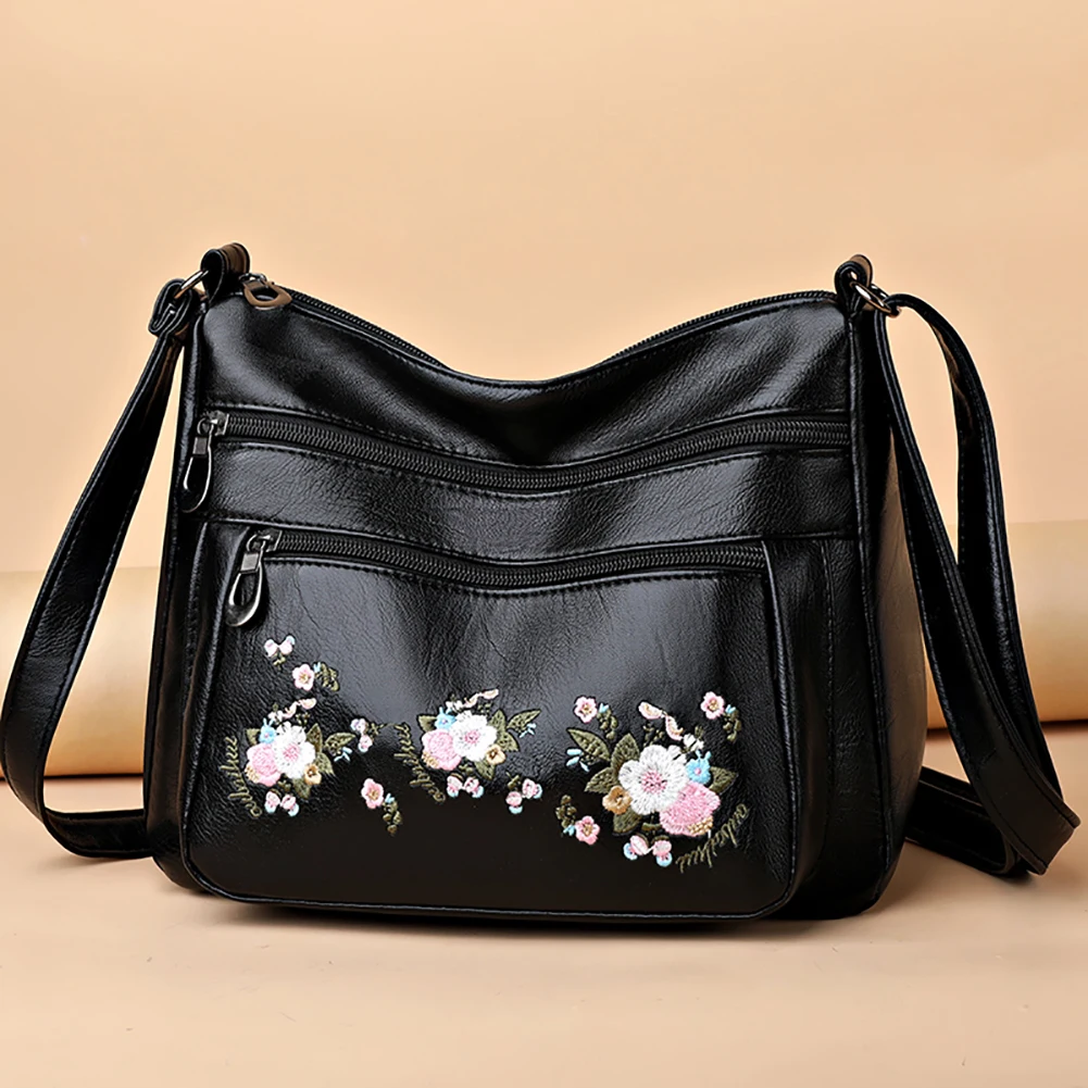 Bag For Women Shoulder Bags Embroidery Flower Pattern Messenger Ladies Multiple Pockets Outdoor Travel Crossbody Purse_voghion.com