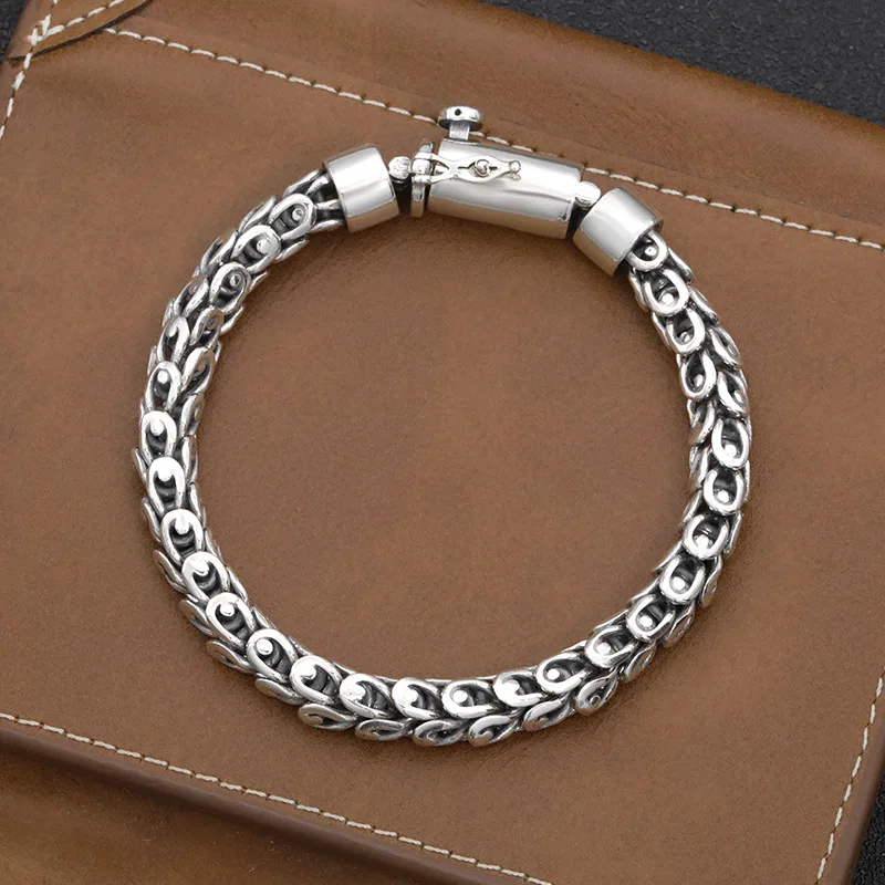 STERLL Pulsera Para Hombre De Plata De Ley 925 Con Cierre De Mosquetón Y Patrón De Cadena Malla