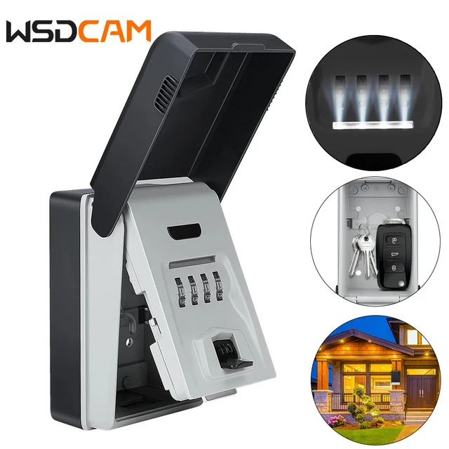 Wsdcam Wall Mounted Key Lock Box Large Capacity Security Lockbox 4 Digit Combination Outdoor Key Safe Box with LED Light 1