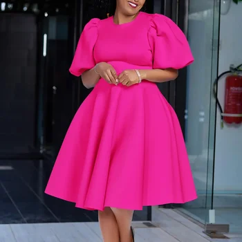 Elegant Dresses for Woman 2024 O Neck Short Sleeve High Waisted Pleated Mid Calf Luxury Female Birthday Party Dinner Vestidos 1