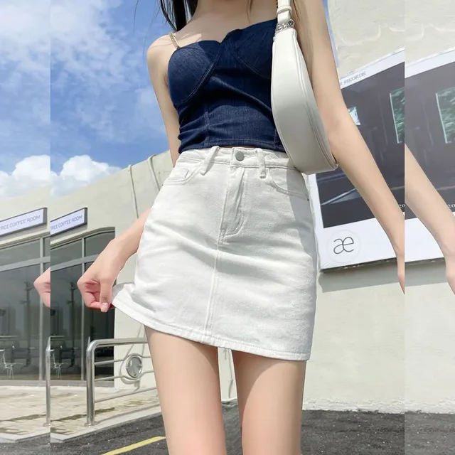 Xpqbb White Denim Skirts Women Spring Summer Korean High Waist Package Hip Skirt Woman Casual Simple Wild Jean Mini Skirts 1