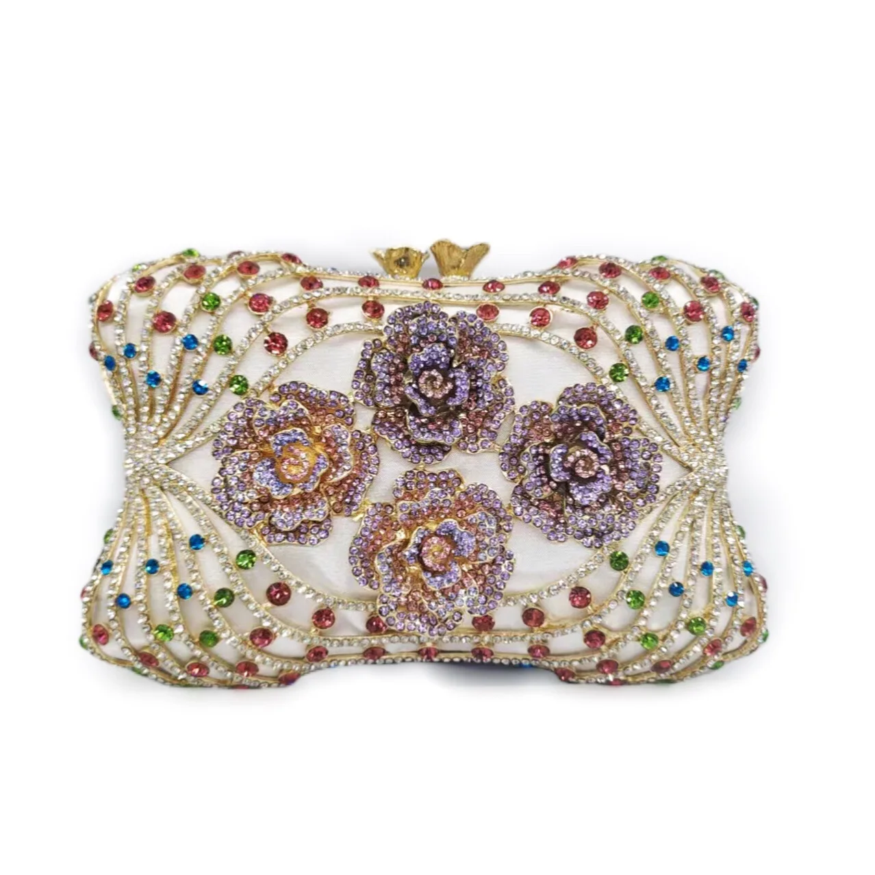 

Hollow Flower Women's Bag Colorful Wedding Bridal Evening Party Clutch Purse Foral Rhinestone Diamond Crystal Gift Handbag