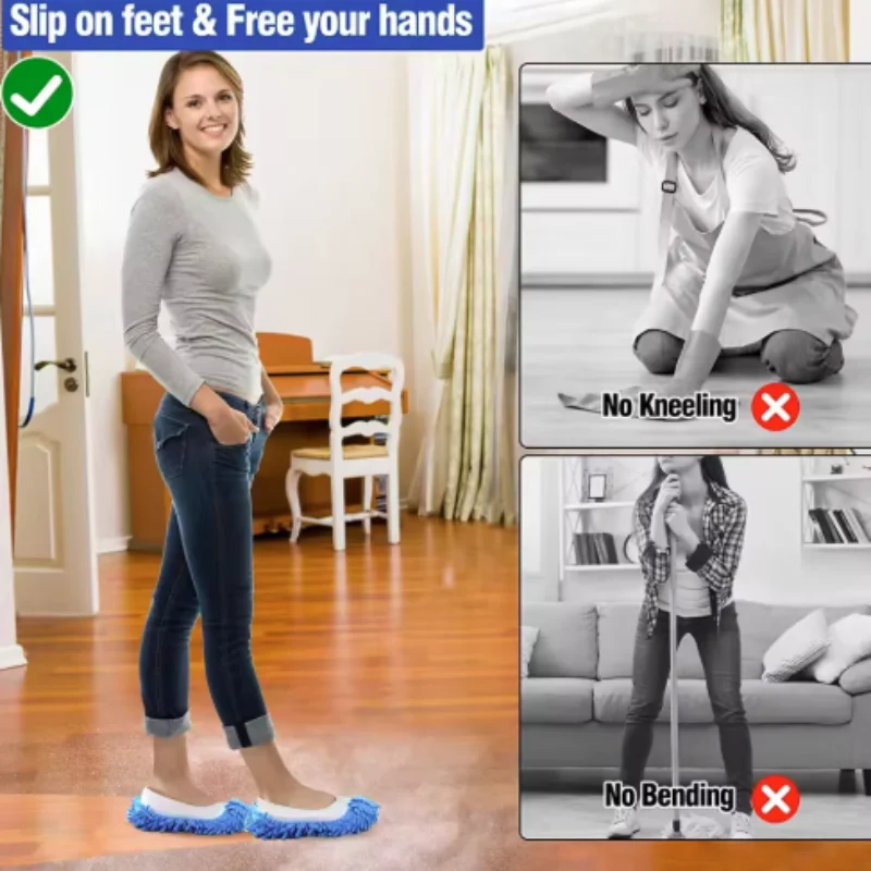 Description Picture 6 of item1Pair Mop Slippers House Cleaning Dust Removal Lazy Floor Wall Dust Removal Cleaning Feet Shoe Covers Washable Reusable