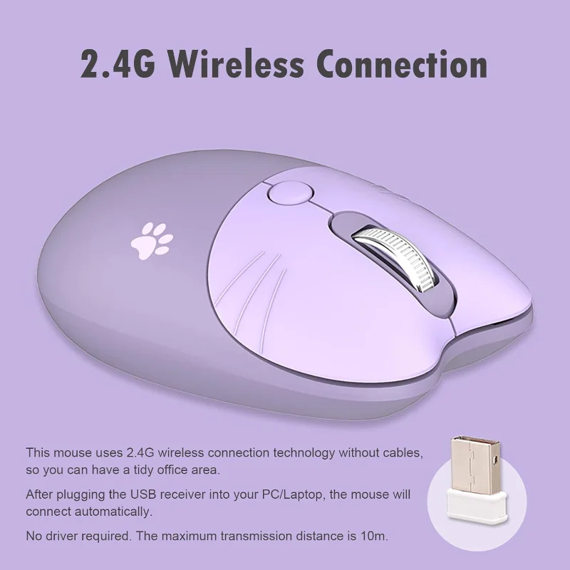 Cute Cat 2.4G Wireless Silent Mouse for Laptop PC Computer