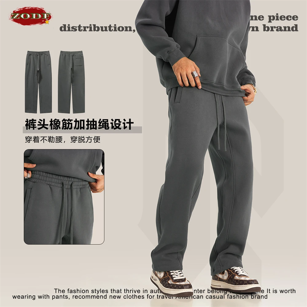 ZODF 2024 Autumn Winter 345sm Fleece Straight Pants For Men Unisex Loose Comfortable Sport Solid Trousers Brand Bottoms HY0864 3
