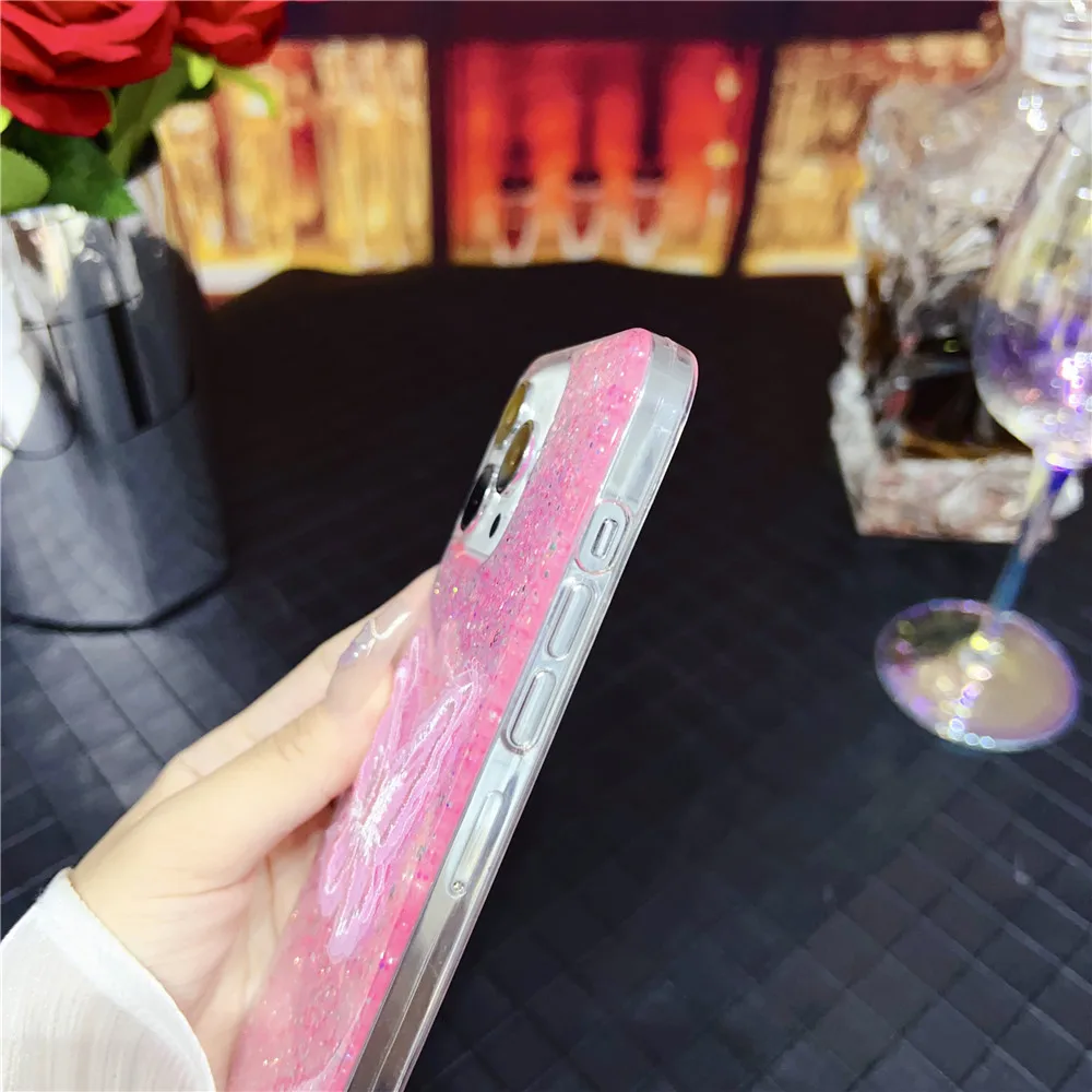 Coque de téléphone à paillettes papillon 3D, étui en Silicone souple pour iPhone 15 14 13 12 11 Pro Mini X XS Max XR 7 8 Plus SE 2020_voghion.com