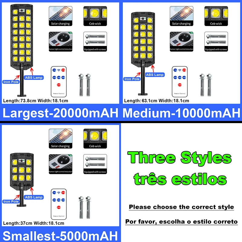 20000mAh Solar Led Light Outdoor 598LED Super Bright Lamp Waterproof Garden Light Remote Control Solar Street Lamp High Lumens 6