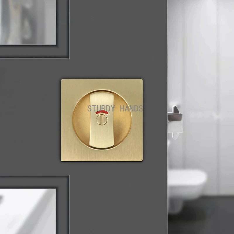 zinc alloy Square indicating sliding door lock, bathroom embedded sliding door, invisible hook lock