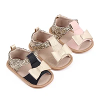 Baby Summer Sandal for Toddler Girls 0-1 Years Glitter Bowknot Anti-slip Soft PU Casual Walikng Shoes Outdoor Summer Shoes 2