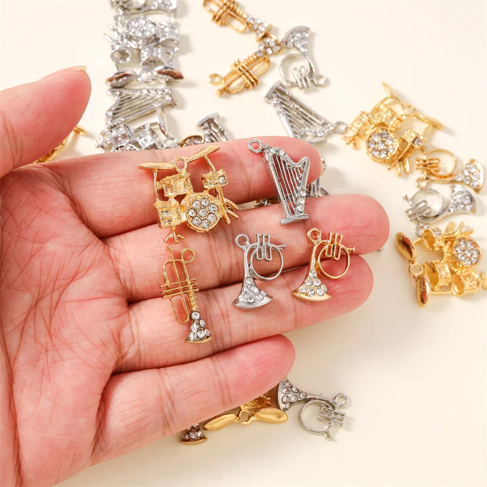 10pcs 크리스탈 악기 드럼 트럼펫 하프 참 장식품 쥬얼리 만들기 귀걸이 펜던트 목걸이 팔찌 액세서리