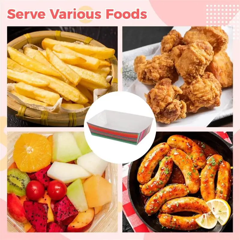 100Pcs Mexican Food Trays Disposable Snack Trays Paper Boat Holders Fiesta Party Favors Cinco De Mayo Supplies Food Serving Tray