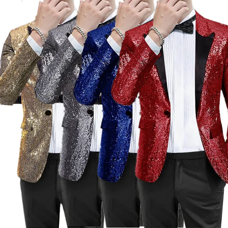 Blazer jacket Fashion Male Dance Party Sequin Suit Jacket Gold / Silver / Black Red Singer Host Stage Dress Blazers Men Luxury Clothing