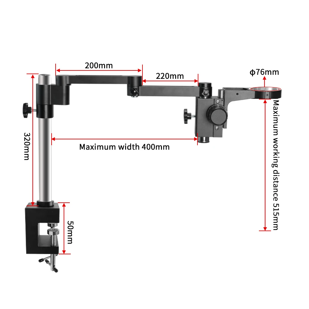 Rotatable Folding Bracket Articulating Holder Stand Universal 76/50MM Focus Arm for Stereo Trinocular Microscope Digital Camera