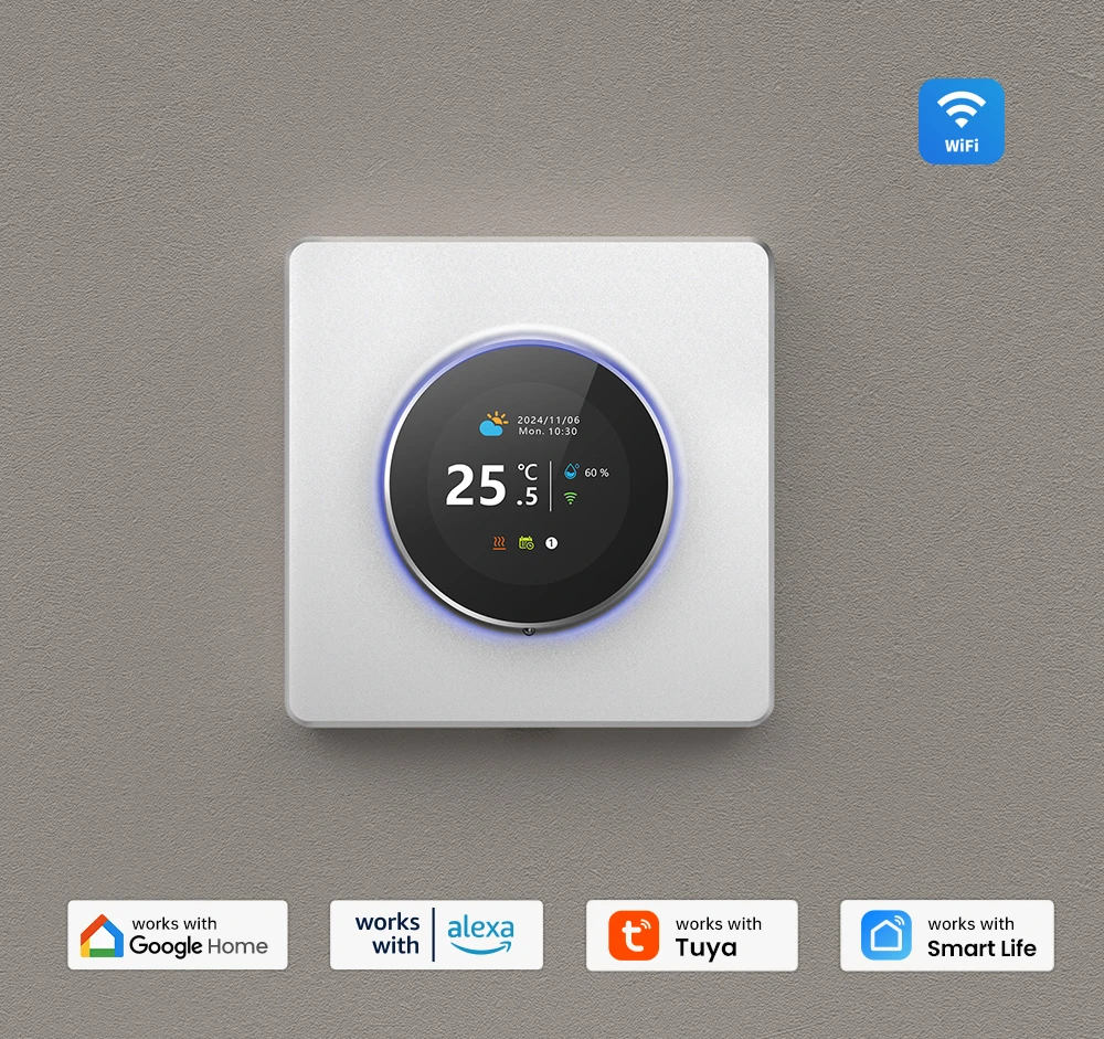 Smart Knob Thermostat, Multiple Scene Displays, Weekly Programming Mode, Work wi