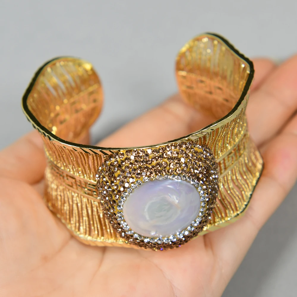 Traditional Gold-Plated Wire Drawing Point Diamond Pearl Bracelet