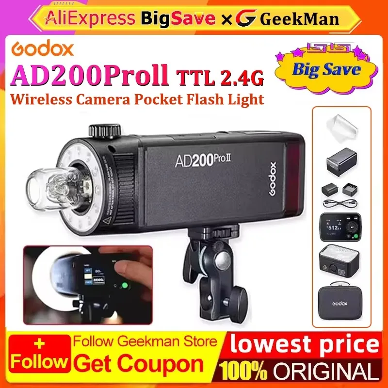Godox ad200Pro ii ad200 Pro ii TTL 2.4G Wireless Camera Pocket Flash Light Compatible with X3 For Nikon Canon Sony Fuji