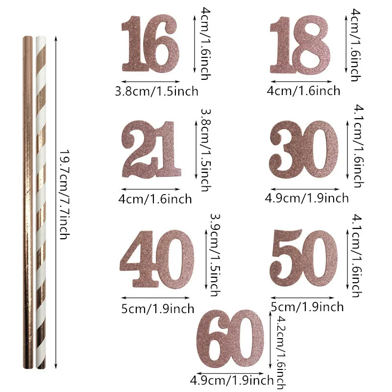 Rose Gold Milestone Celebration Straws - Elegant Birthday & Anniversary Party Decorations