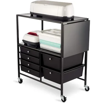 Essex Black Drawers & Rolling Cart with Tray and Extendable Table 4