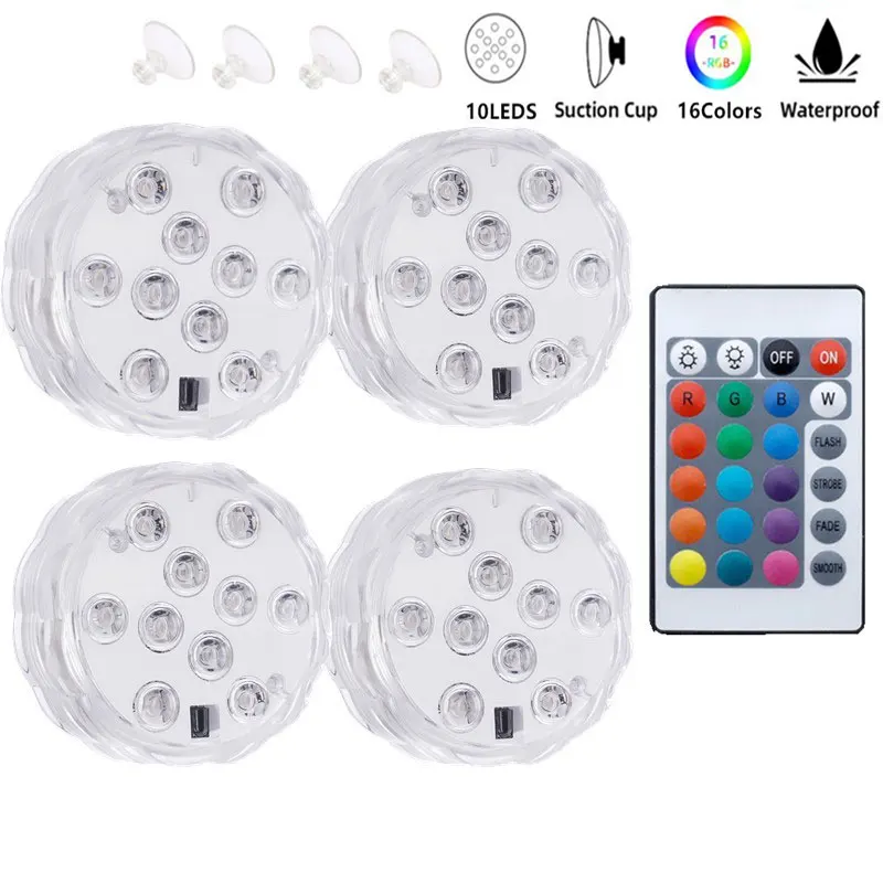 

5 Pcs 10 Leds Remote Controlled Submersible LED Light Battery Operated Underwater Night Lamp Vase Bowl Pool Garden Party Decor