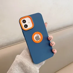 Luxury Soft Silicone Contrasting Candy Color Phone Case with Logo Hole for iPhone XS Max (Navy)