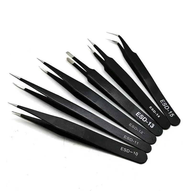 

1PC ESD Anti-Static Stainless Steel Tweezers Precision Maintenance IndustrialElectronic Repair Tool Home Model Making Hand Tools
